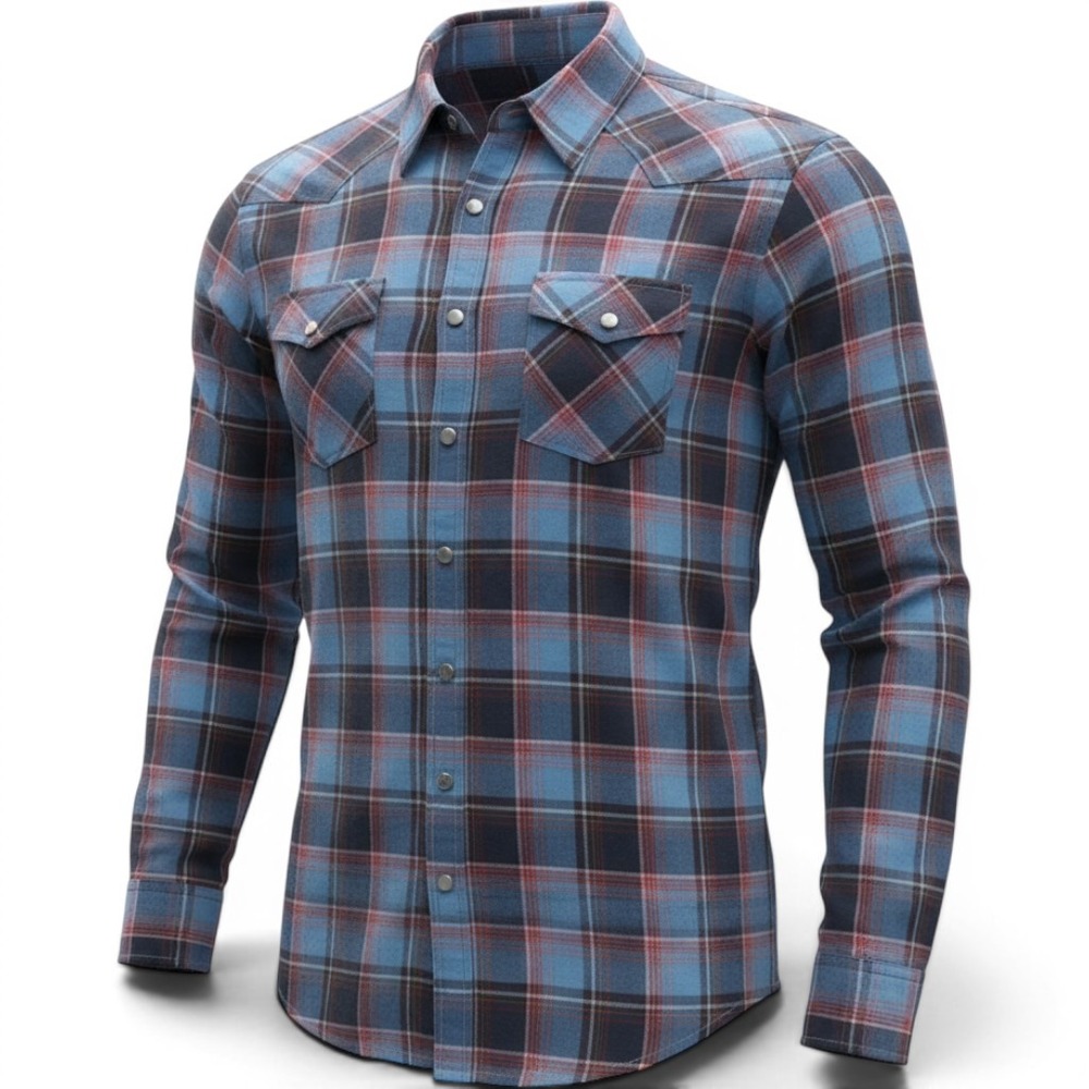 VTG Big Mac Western Shirt Mens XXL Blue Plaid Pearl Snap Long Sleeve Workwear